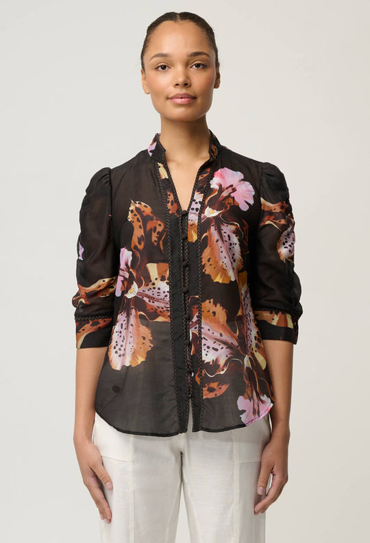 Calantha Cotton Silk Sleeve Shirt in Sunset Orchid