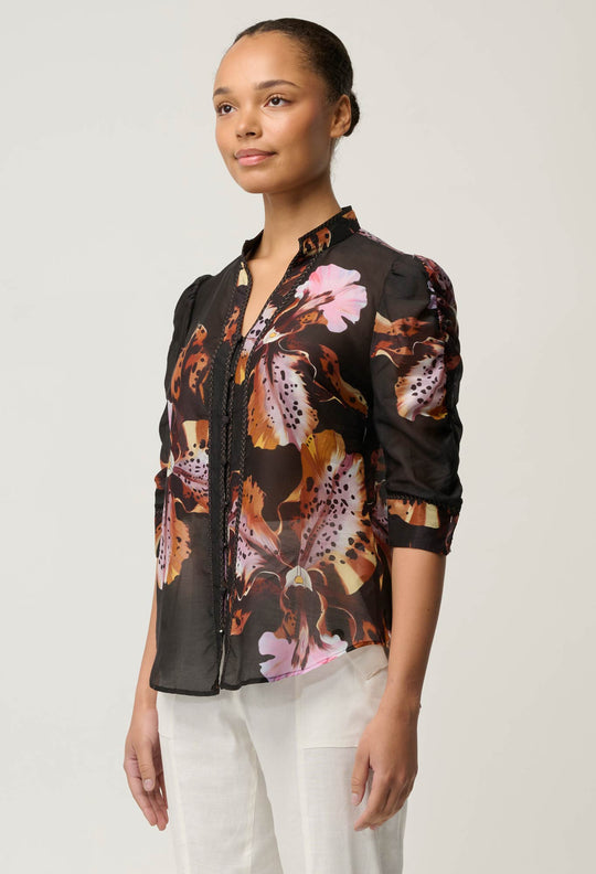 Calantha Cotton Silk Sleeve Shirt in Sunset Orchid