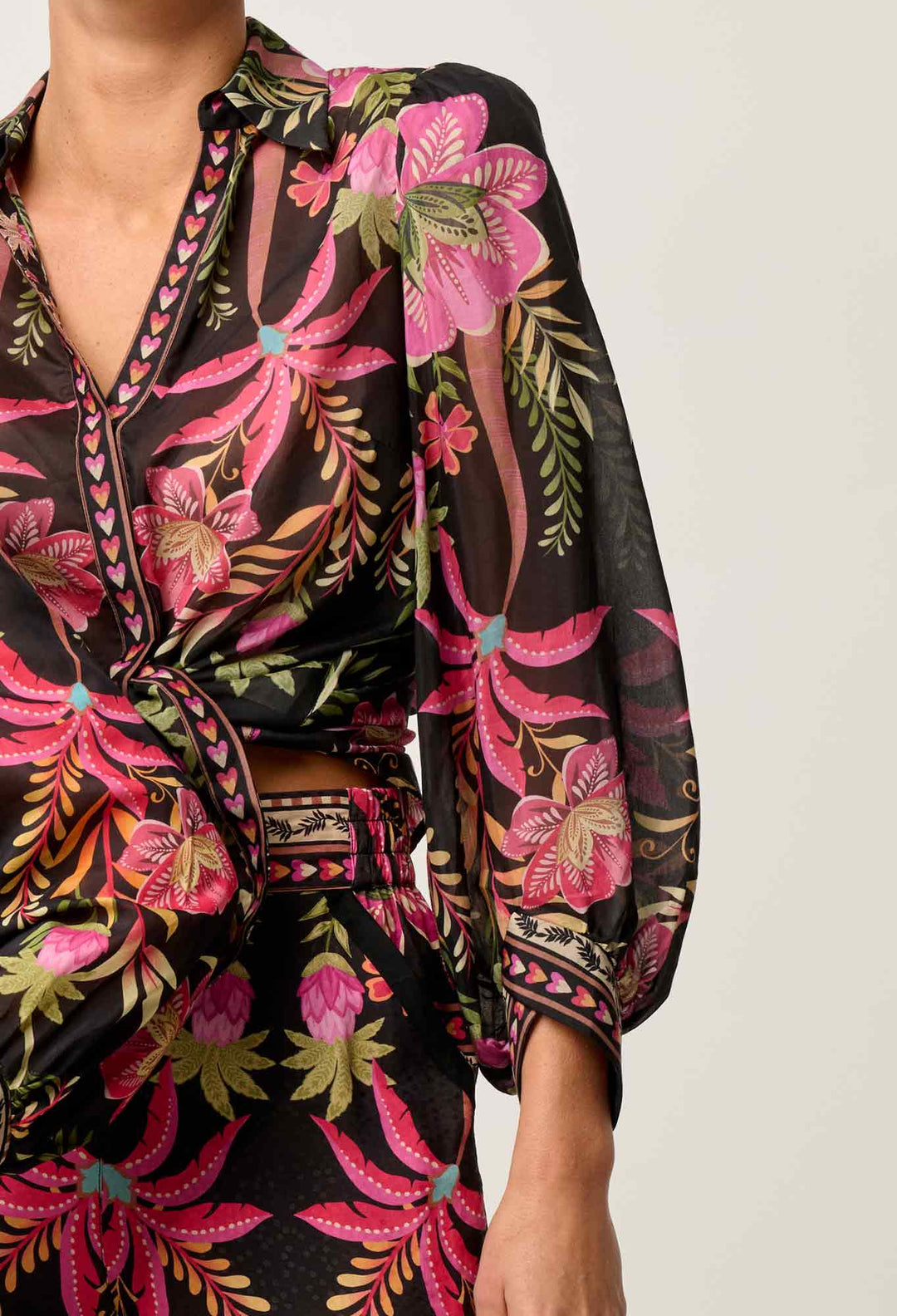 OnceWas Elysian Silk Cotton Cuffed Shirt in Anthos Lótos