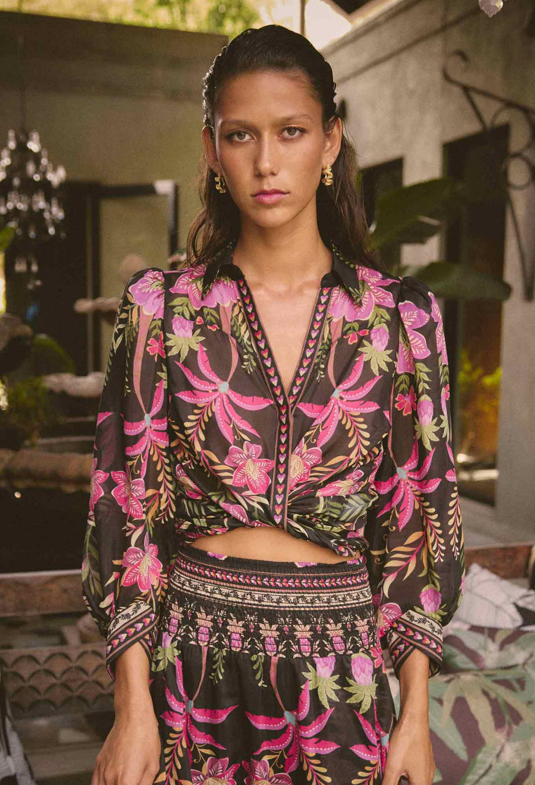 OnceWas Elysian Silk Cotton Cuffed Shirt in Anthos Lótos