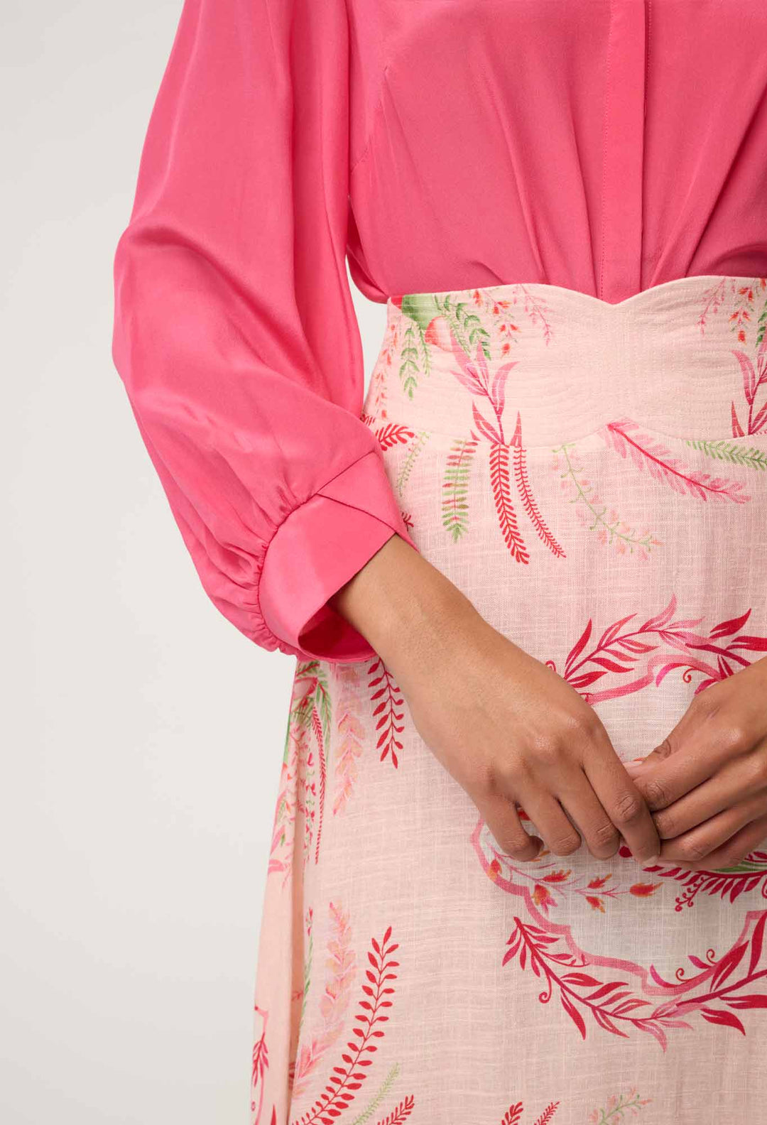 Chloe 100% Silk Criss Cross Cuffed Shirt in Celosia Pink