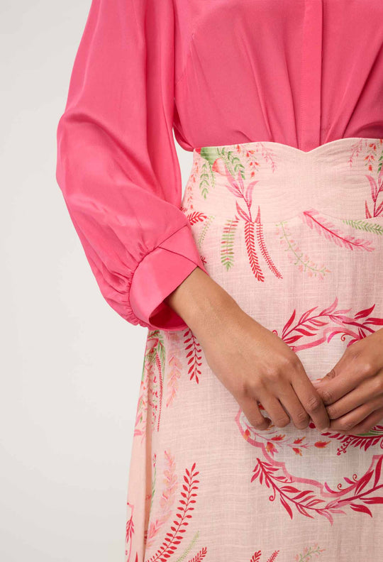 Chloe Silk Criss Cross Cuffed Shirt in Celosia Pink