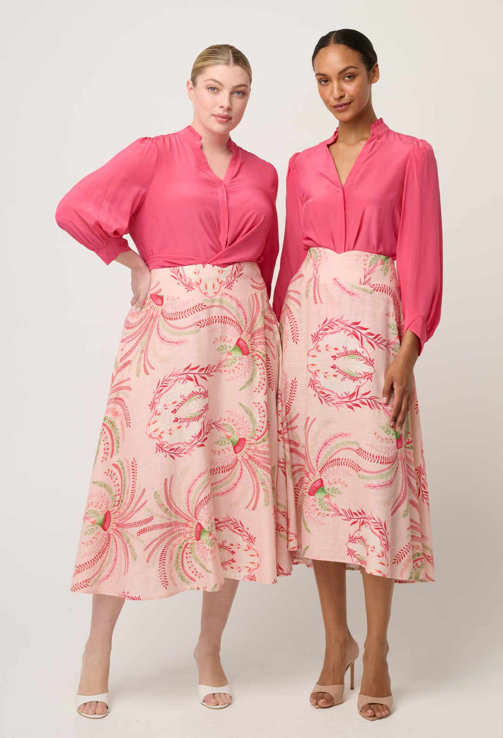 Chloe 100% Silk Criss Cross Cuffed Shirt in Celosia Pink