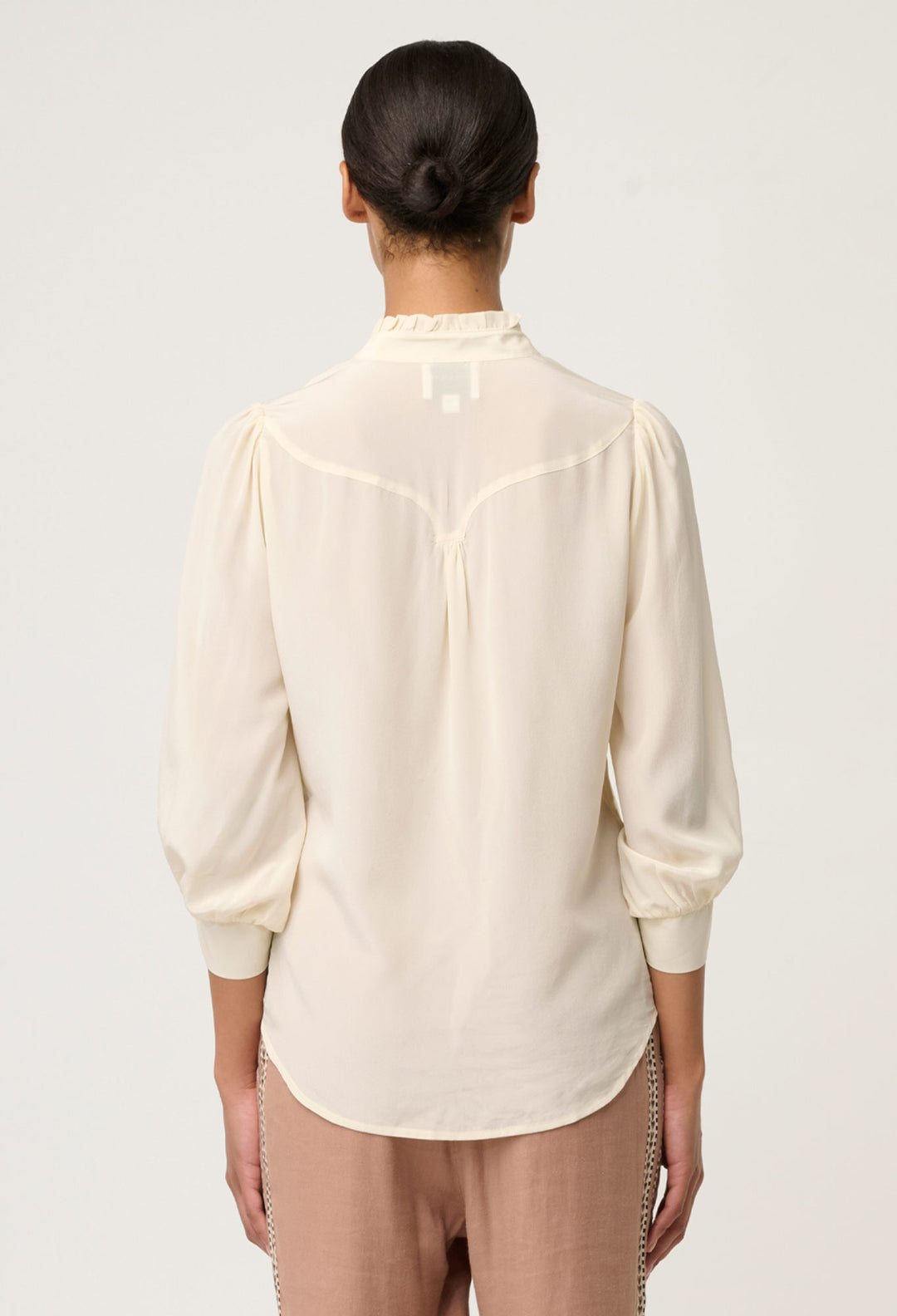 Chloe Silk Criss Cross Cuffed Shirt in Cloud