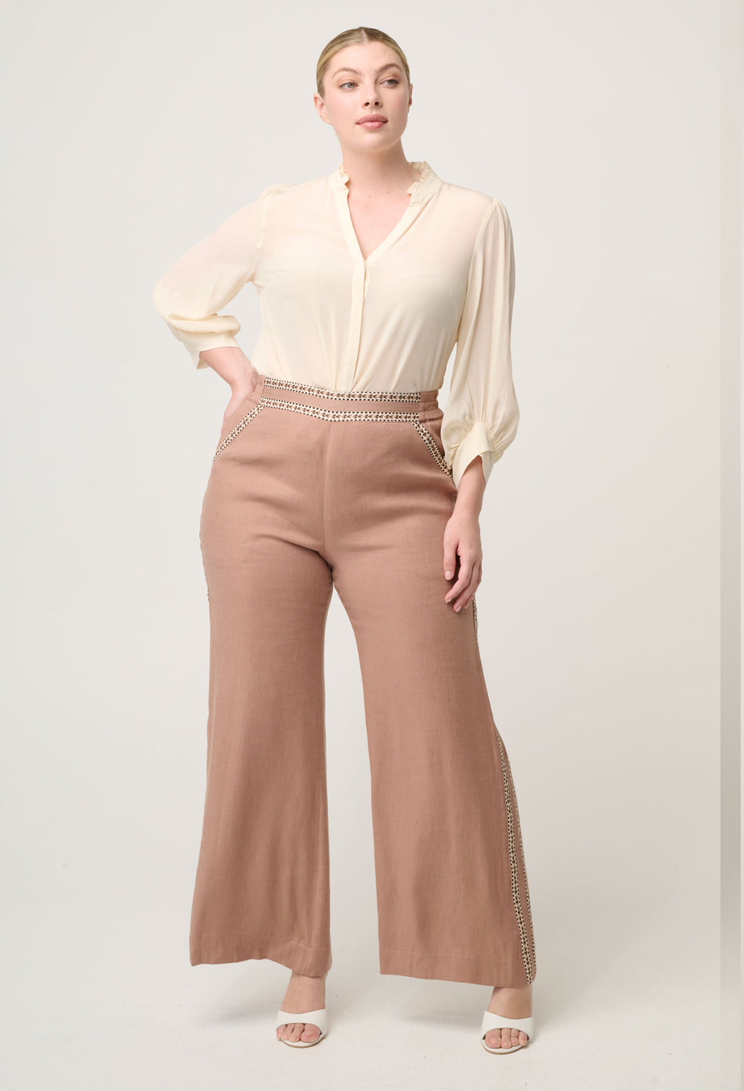 Chloe Silk Criss Cross Cuffed Shirt in Cloud