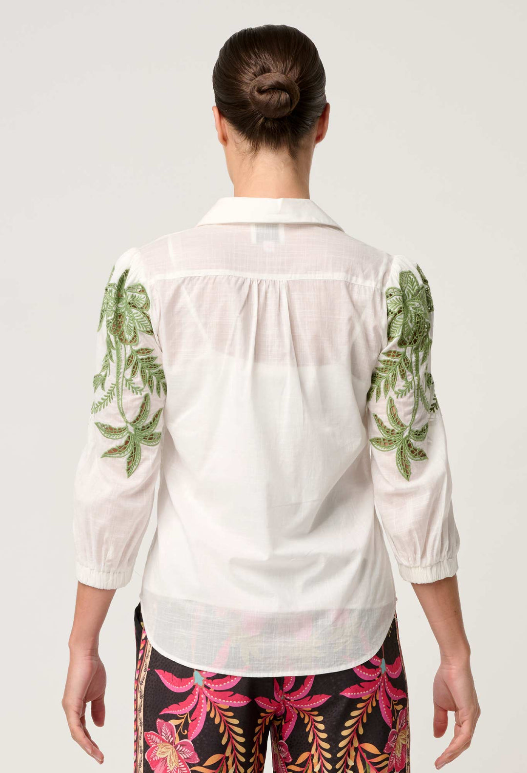 OnceWas Callisto Cotton Embroidered Shirt in Ivory