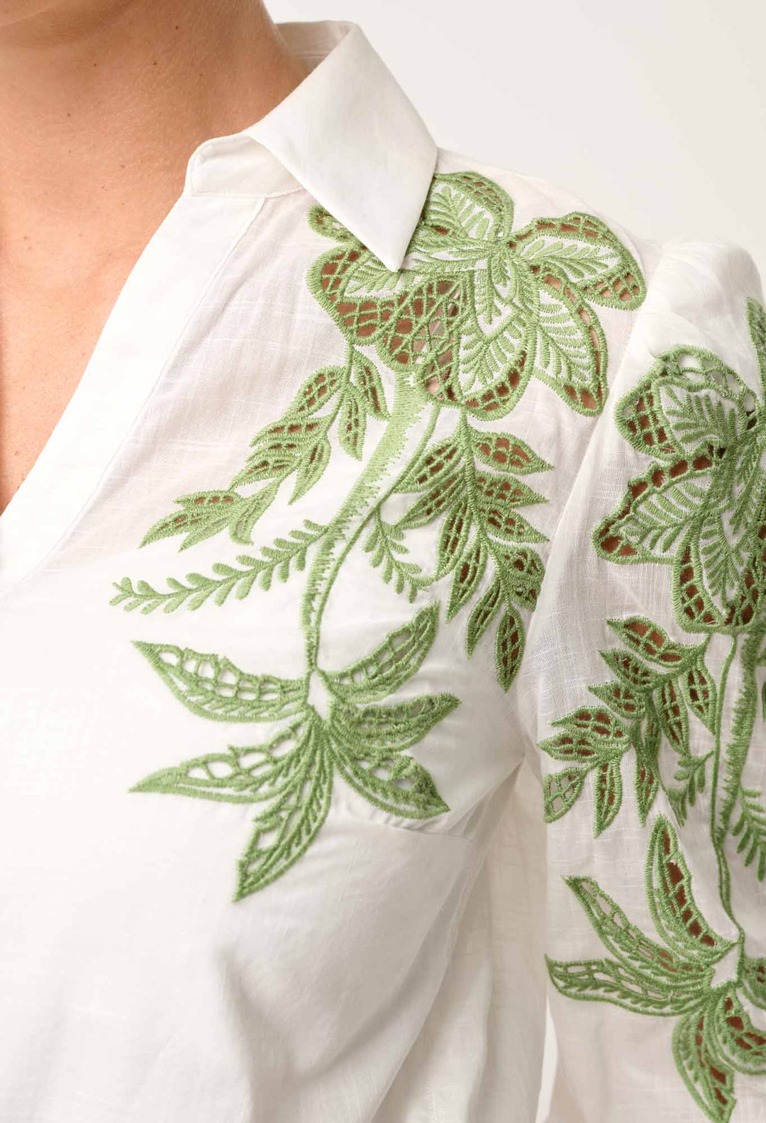 OnceWas Callisto Cotton Embroidered Shirt in Ivory