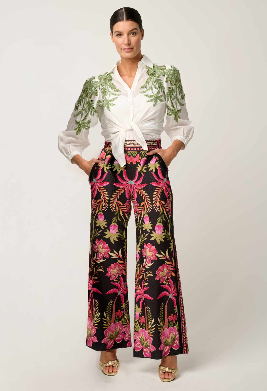 OnceWas Callisto Cotton Embroidered Shirt in Ivory