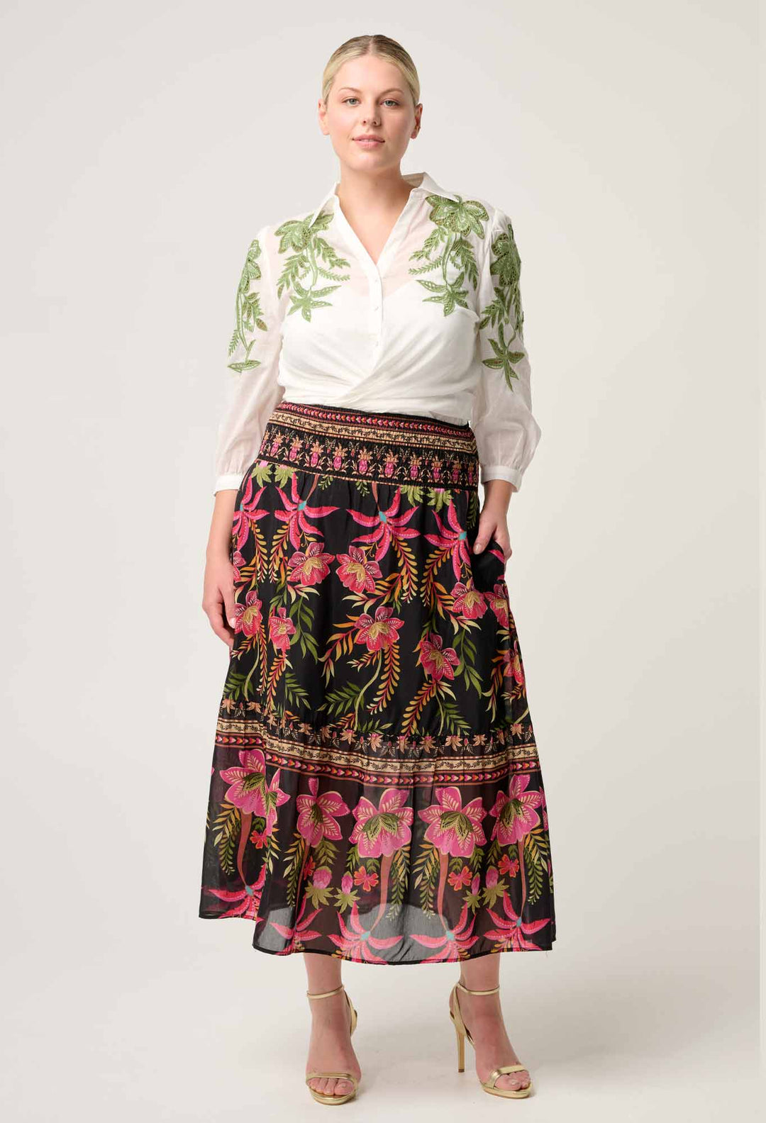 OnceWas Callisto Cotton Embroidered Shirt in Ivory