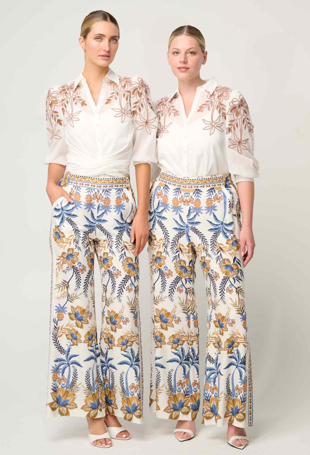 OnceWas Callisto Cotton Embroidered Shirt in Ivory-Dune