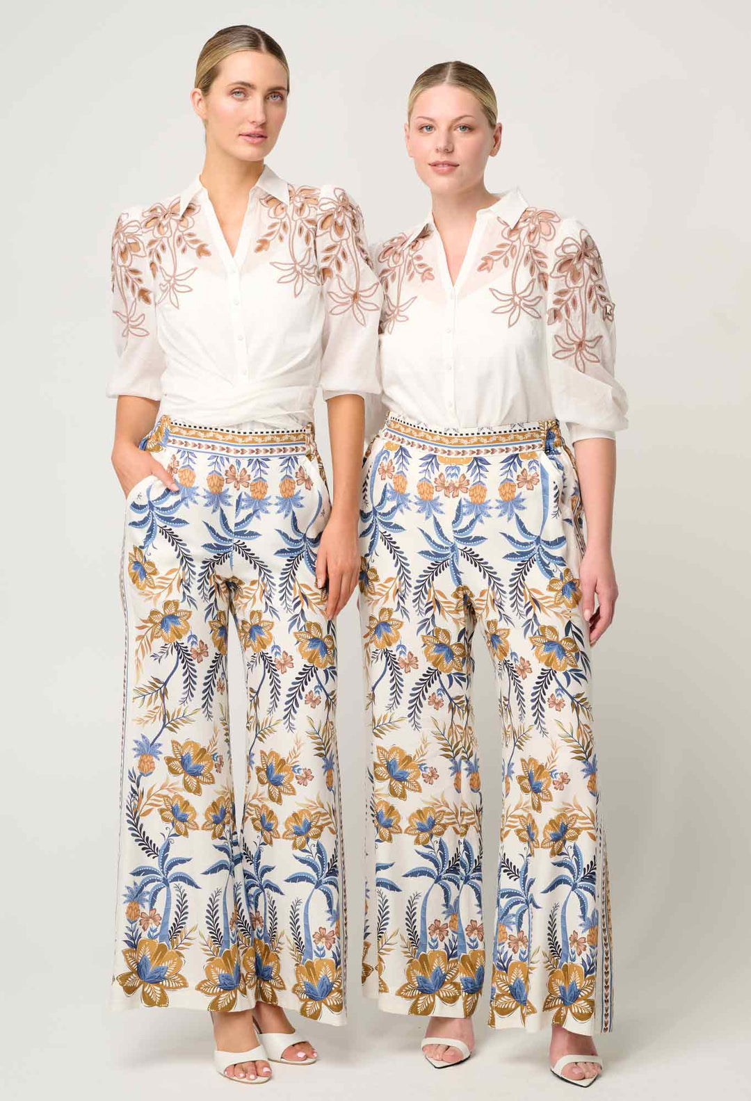 OnceWas Callisto Cotton Embroidered Shirt in Ivory-Dune