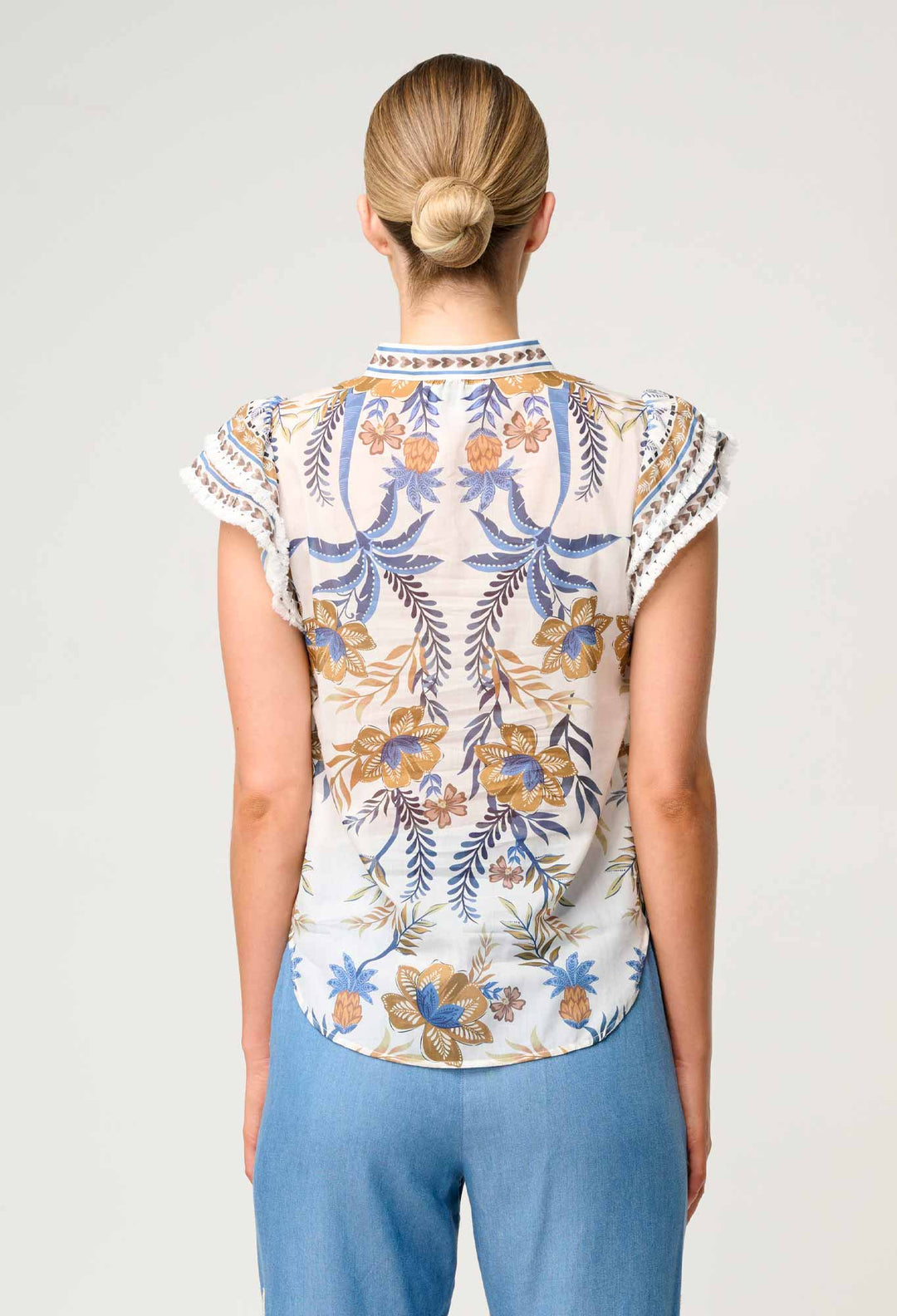 OnceWas Luma Silk Cotton Flutter Sleeve Top in Golden Medina