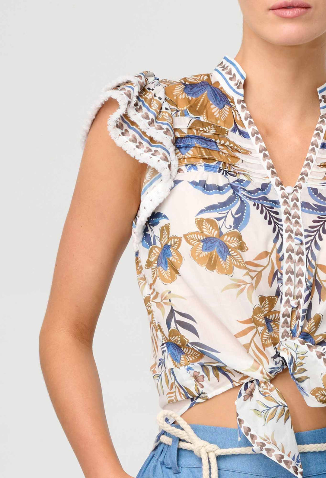 OnceWas Luma Silk Cotton Flutter Sleeve Top in Golden Medina