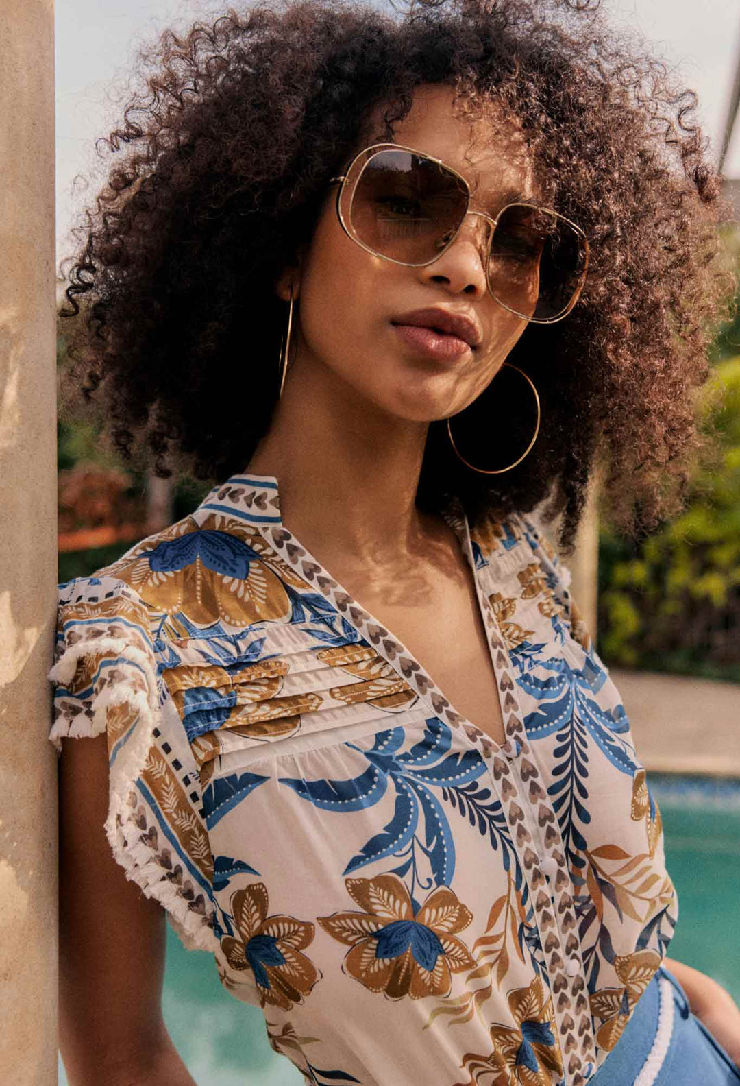 OnceWas Luma Silk Cotton Flutter Sleeve Top in Golden Medina