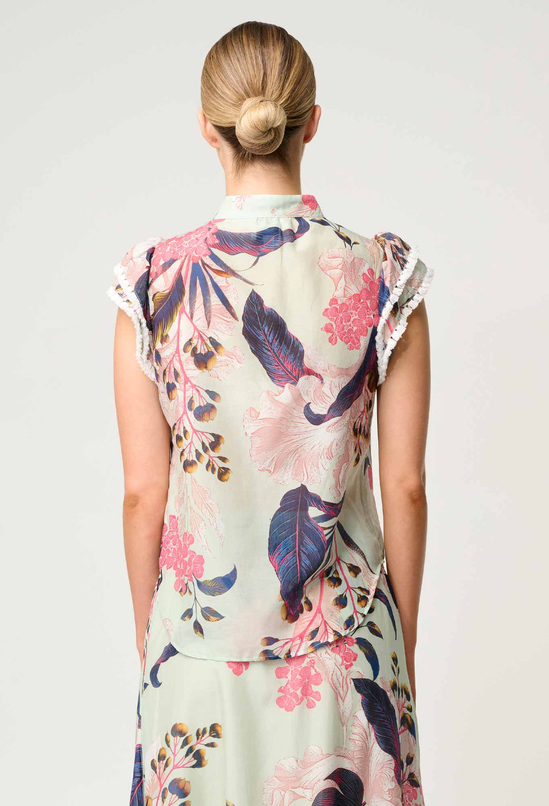 OnceWas Luma Cotton Silk Flutter Sleeve Top in Oasis Flora