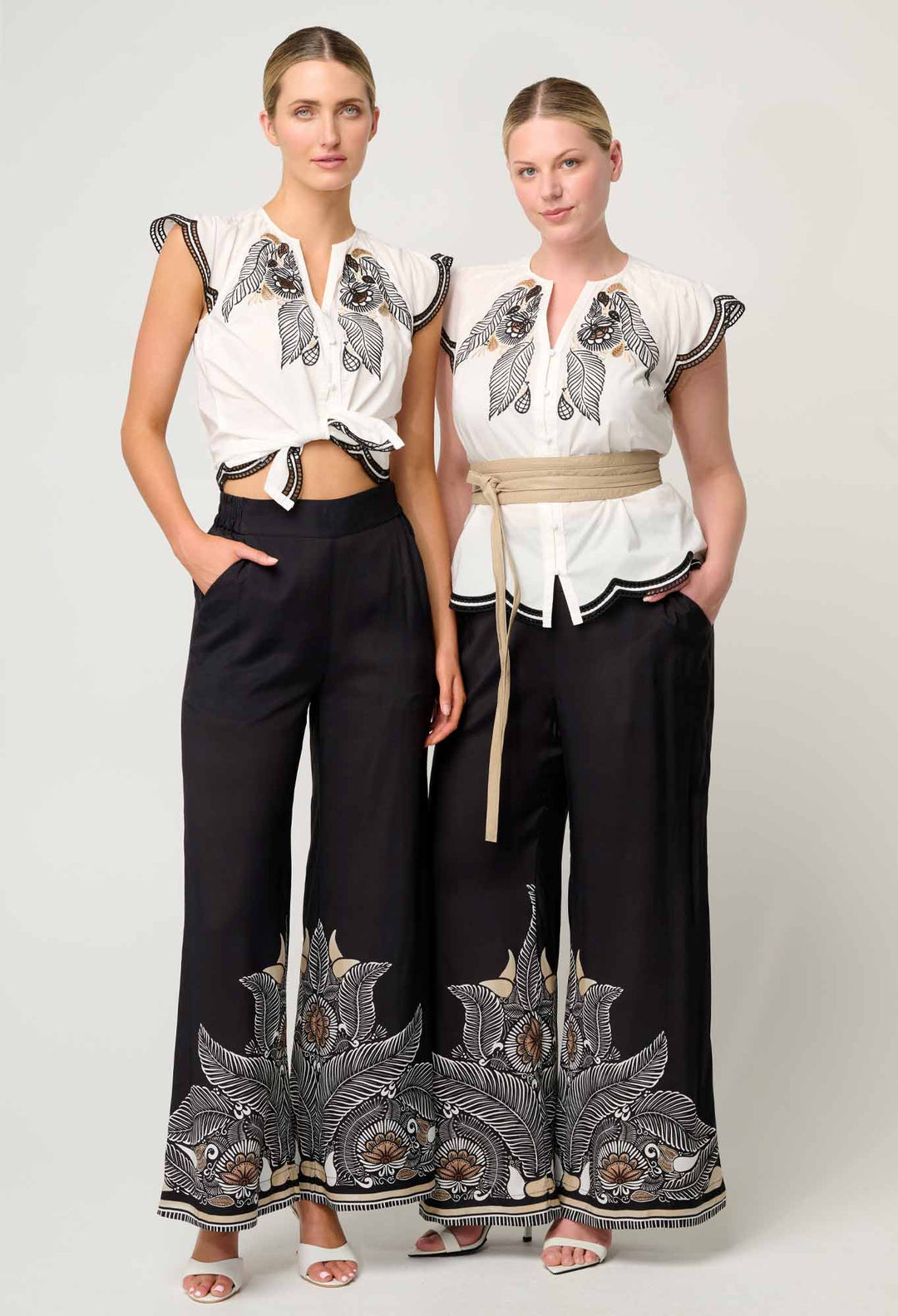 OnceWas Aseel Cotton Flutter Sleeve Embroidered Top in Ivory