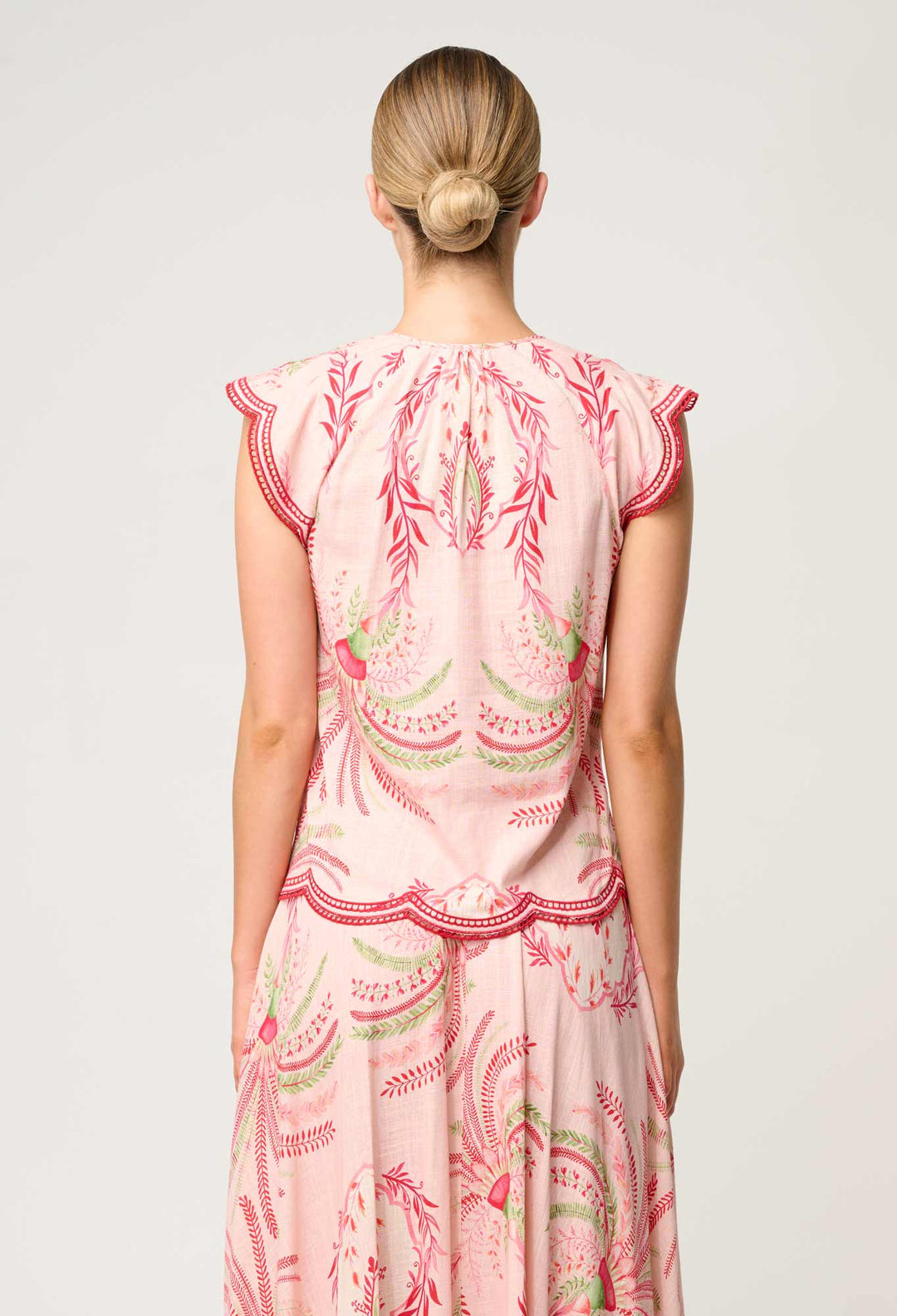 OnceWas Aseel Linen Viscose Embroidered Top in Palmarosa