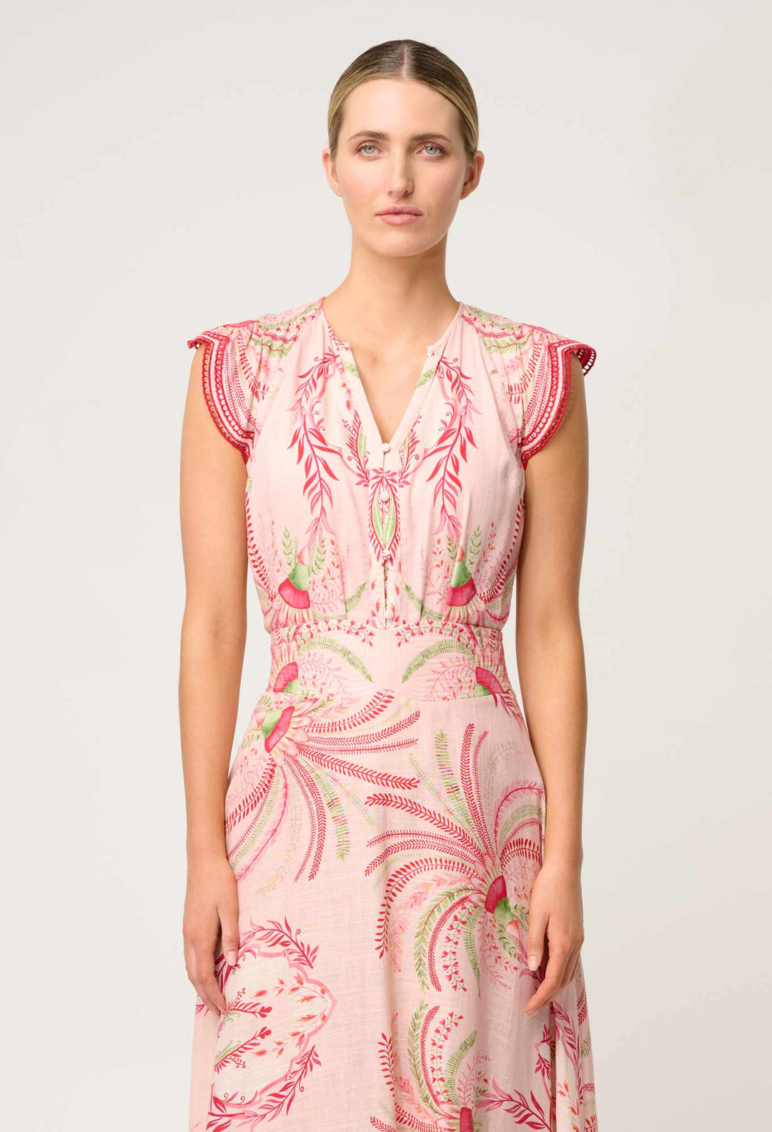 OnceWas Aseel Linen Viscose Embroidered Top in Palmarosa