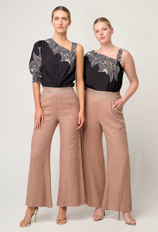 OnceWas Tahani One Sleeve Viscose Top in Onyx Casablanca