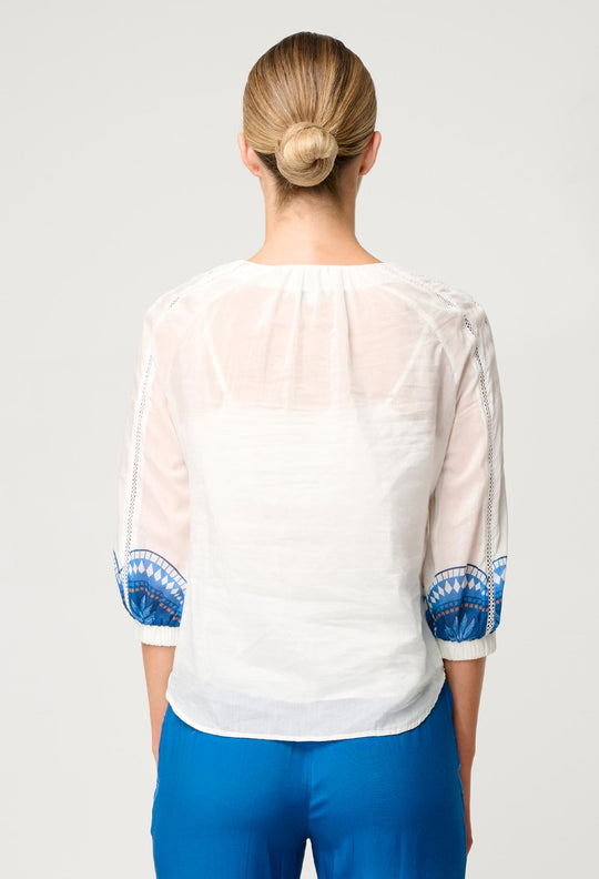 OnceWas Sakina Cotton Silk Blouse in Ivory Jade