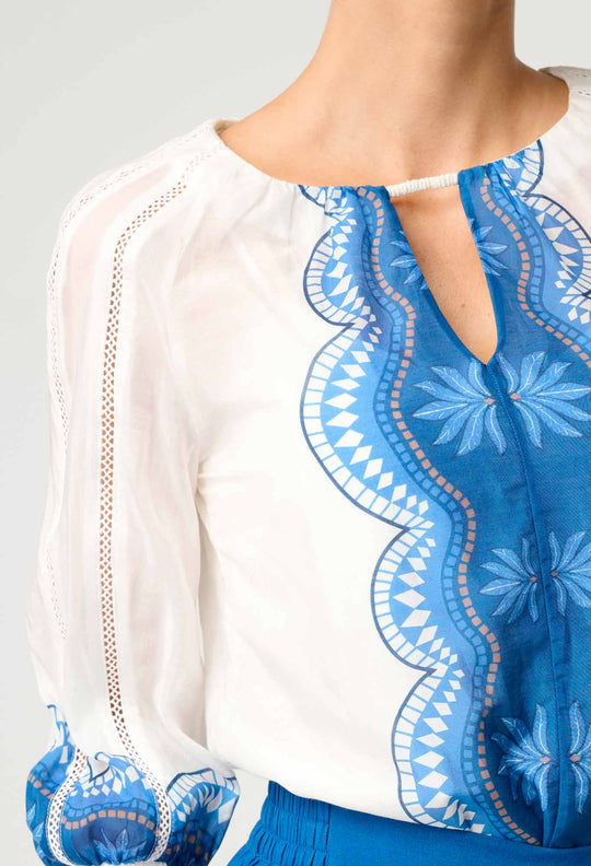 OnceWas Sakina Cotton Silk Blouse in Ivory Jade