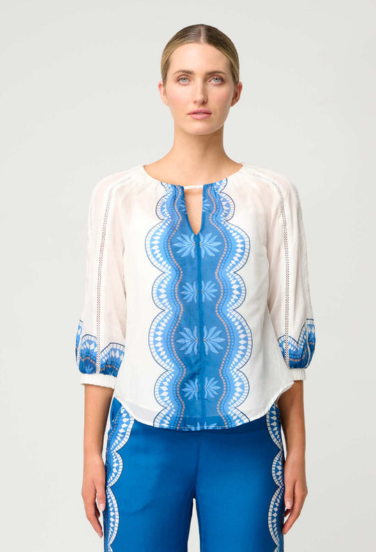 OnceWas Sakina Cotton Silk Blouse in Ivory Jade