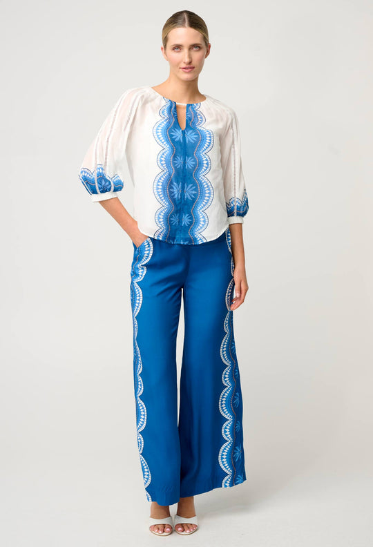 OnceWas Sakina Cotton Silk Blouse in Ivory Jade