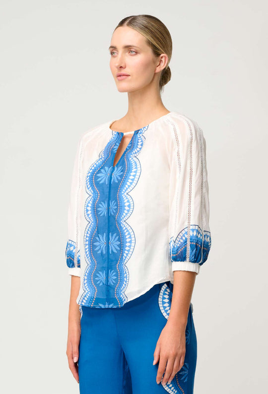 OnceWas Sakina Cotton Silk Blouse in Ivory Jade