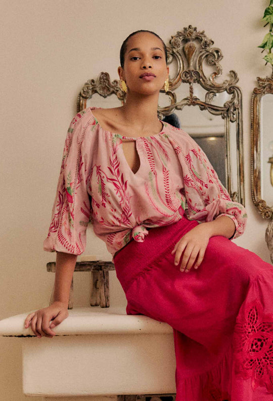 Sakina Cotton Silk Blouse in Palmarosa