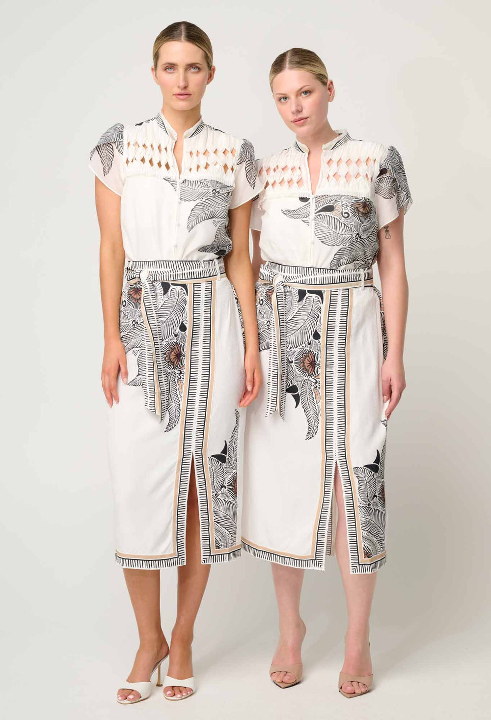 OnceWas Dalia Diamond Smock Yoke Cotton Shirt in Ivory Casablanca