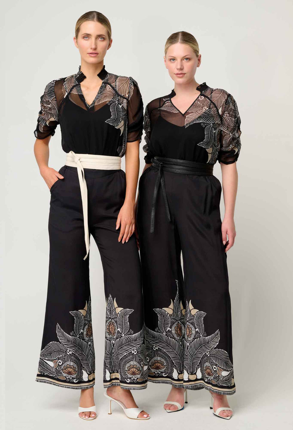 OnceWas Samira Viscose Chiffon Sleeve Blouse in Onyx Casablanca