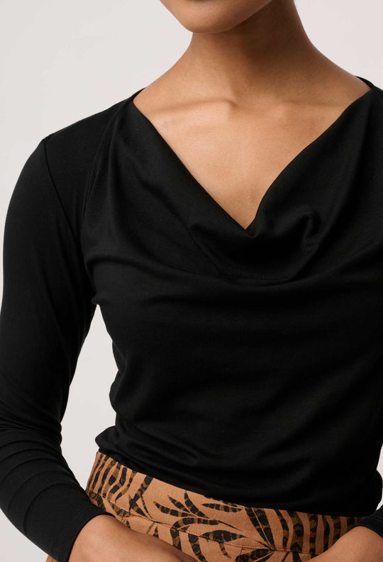 OnceWas Milda Lyocell Stretch Cowl Top in Black