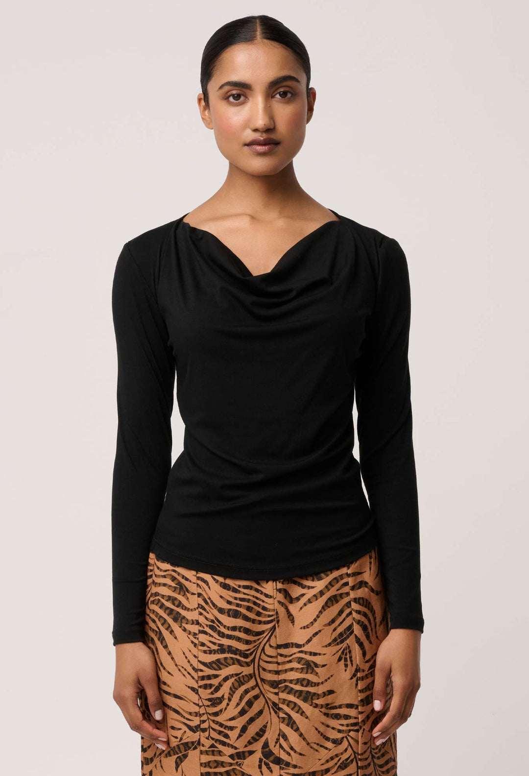 OnceWas Milda Lyocell Stretch Cowl Top in Black