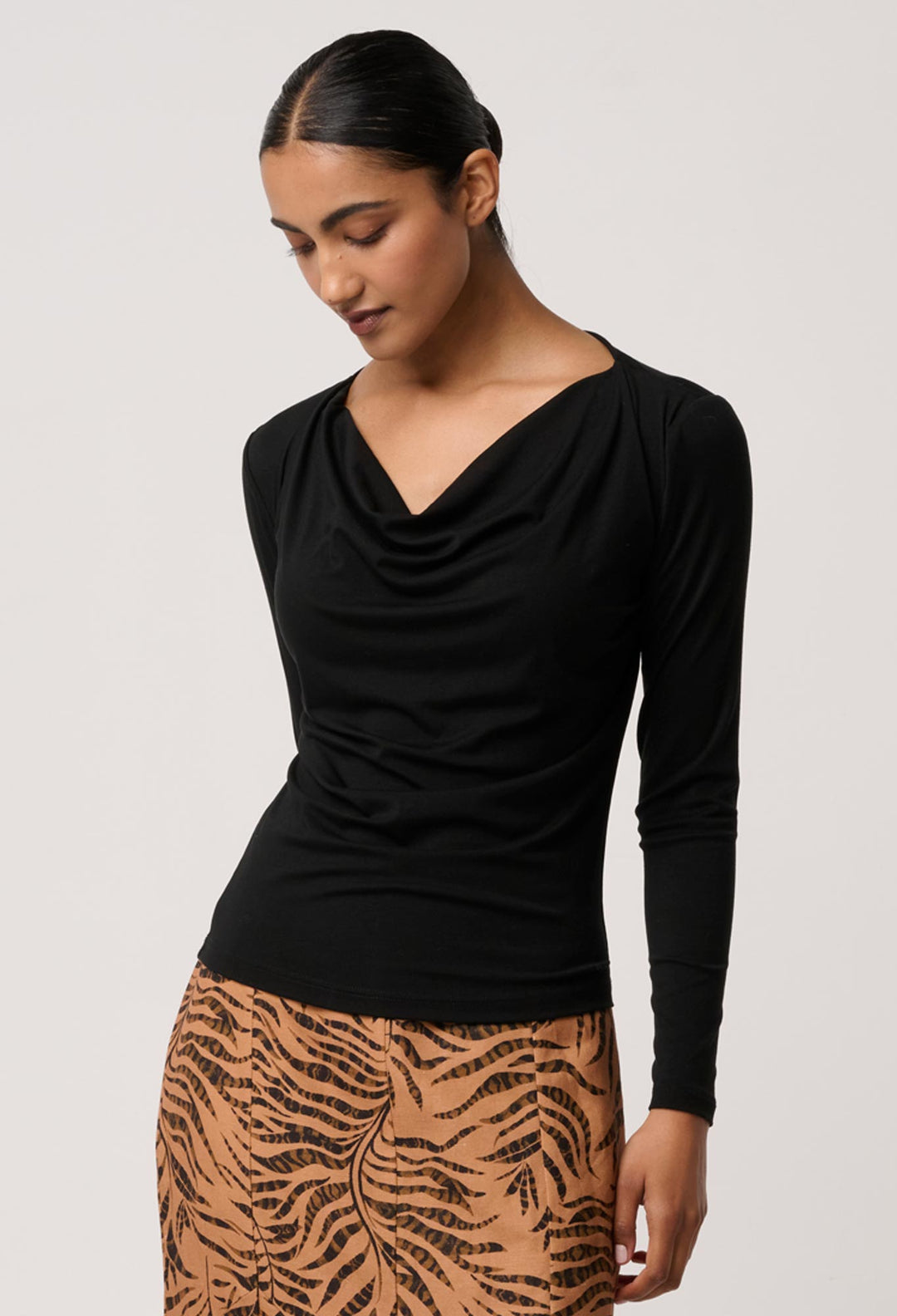 OnceWas Milda Lyocell Stretch Cowl Top in Black