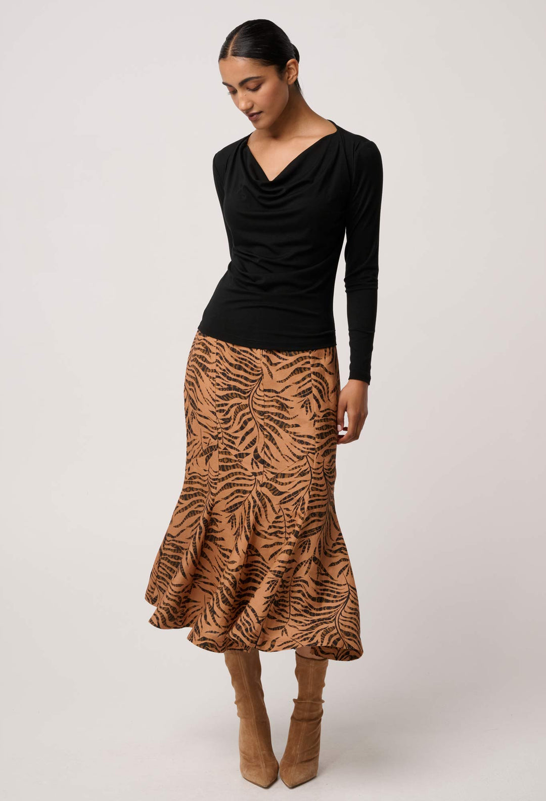 OnceWas Milda Lyocell Stretch Cowl Top in Black