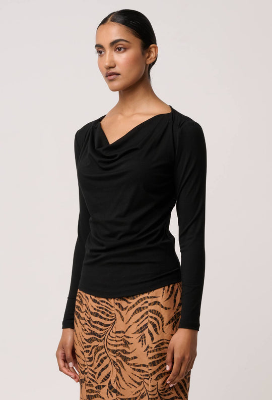 OnceWas Milda Lyocell Stretch Cowl Top in Black