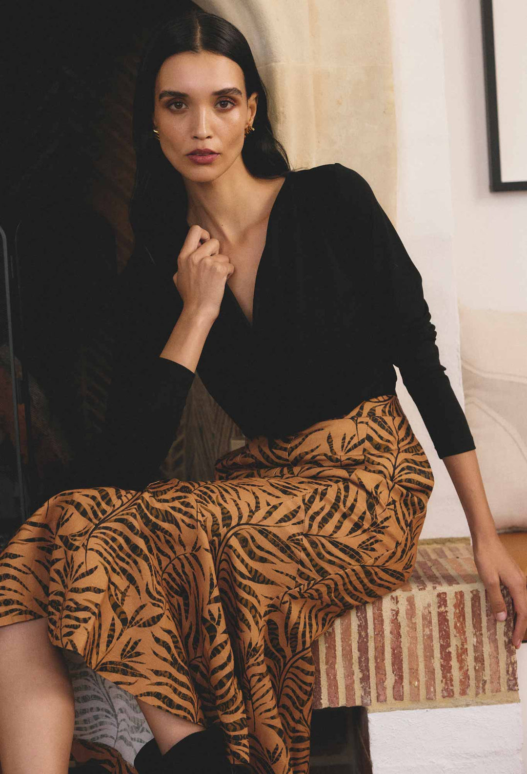OnceWas Milda Lyocell Stretch Cowl Top in Black