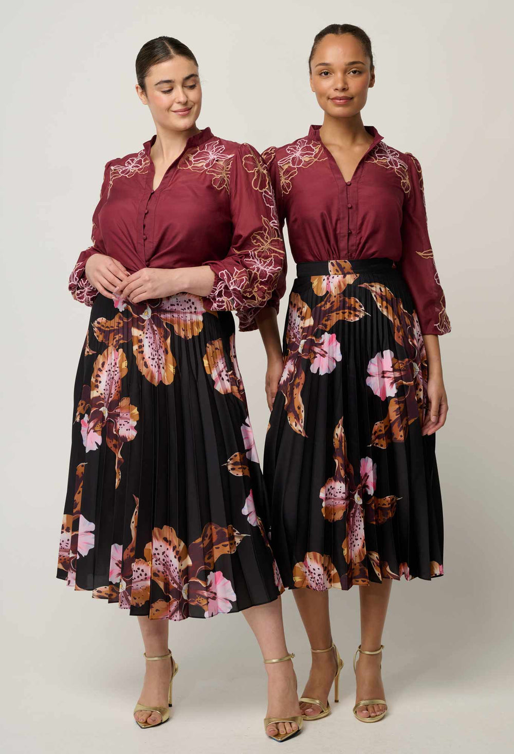Maren Embroidered Cotton Silk Blouse in Garnet Orchid