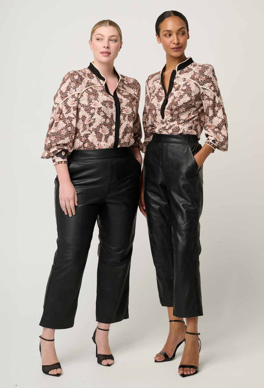 OnceWas Harley Linen Viscose Rope Trim Shirt in Russet Palm