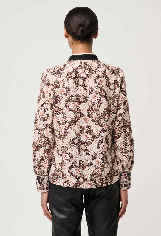 OnceWas Harley Linen Viscose Rope Trim Shirt in Russet Palm