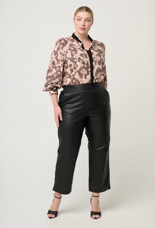 OnceWas Harley Linen Viscose Rope Trim Shirt in Russet Palm