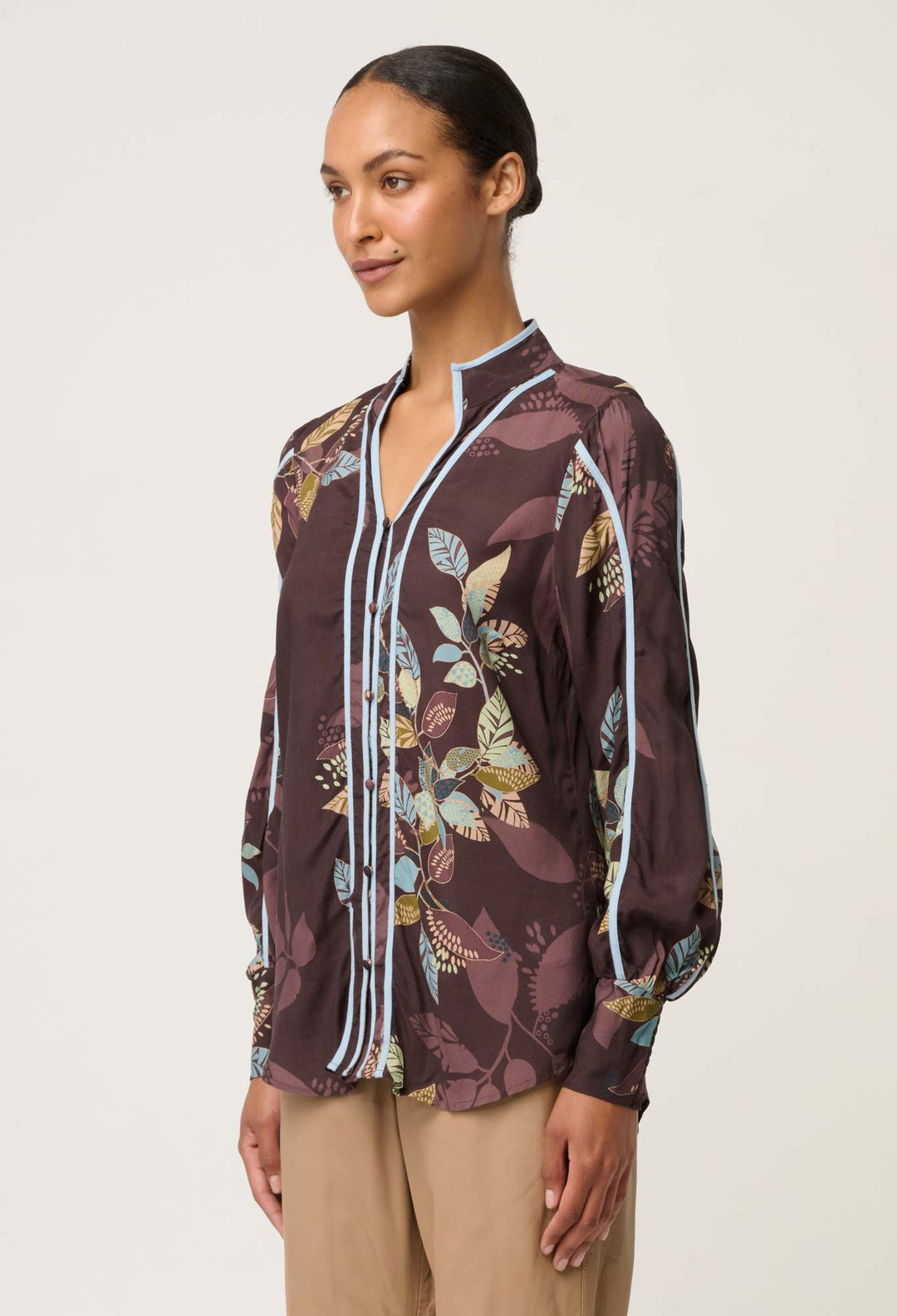 OnceWas Asher Viscose Faille Shirt in Ember Vines