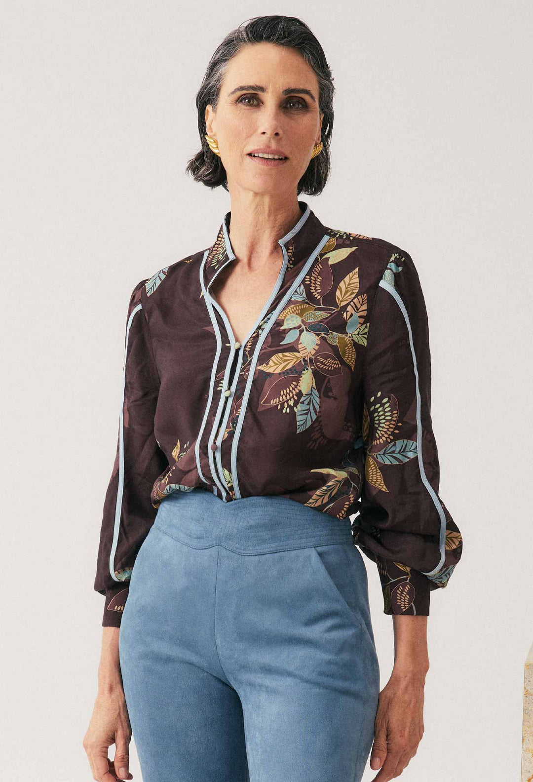 OnceWas Asher Viscose Faille Shirt in Ember Vines