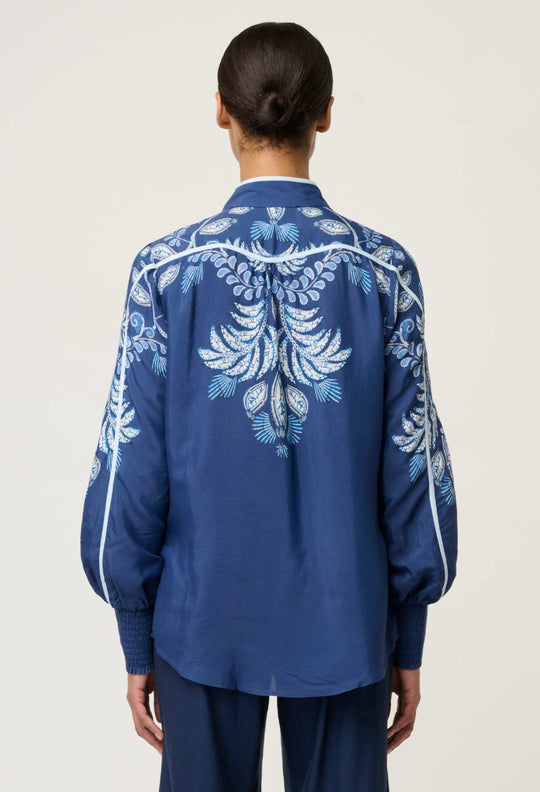 OnceWas Asher Linen Viscose Shirt in Moonlit Batik