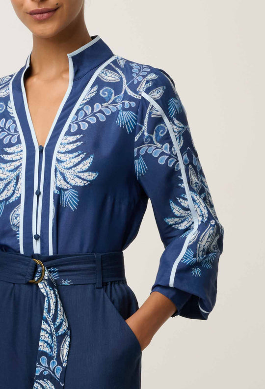 OnceWas PETITE Asher Linen Viscose Shirt in Moonlit Batik