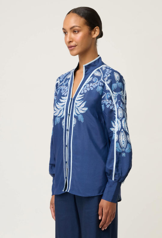 OnceWas Asher Linen Viscose Shirt in Moonlit Batik