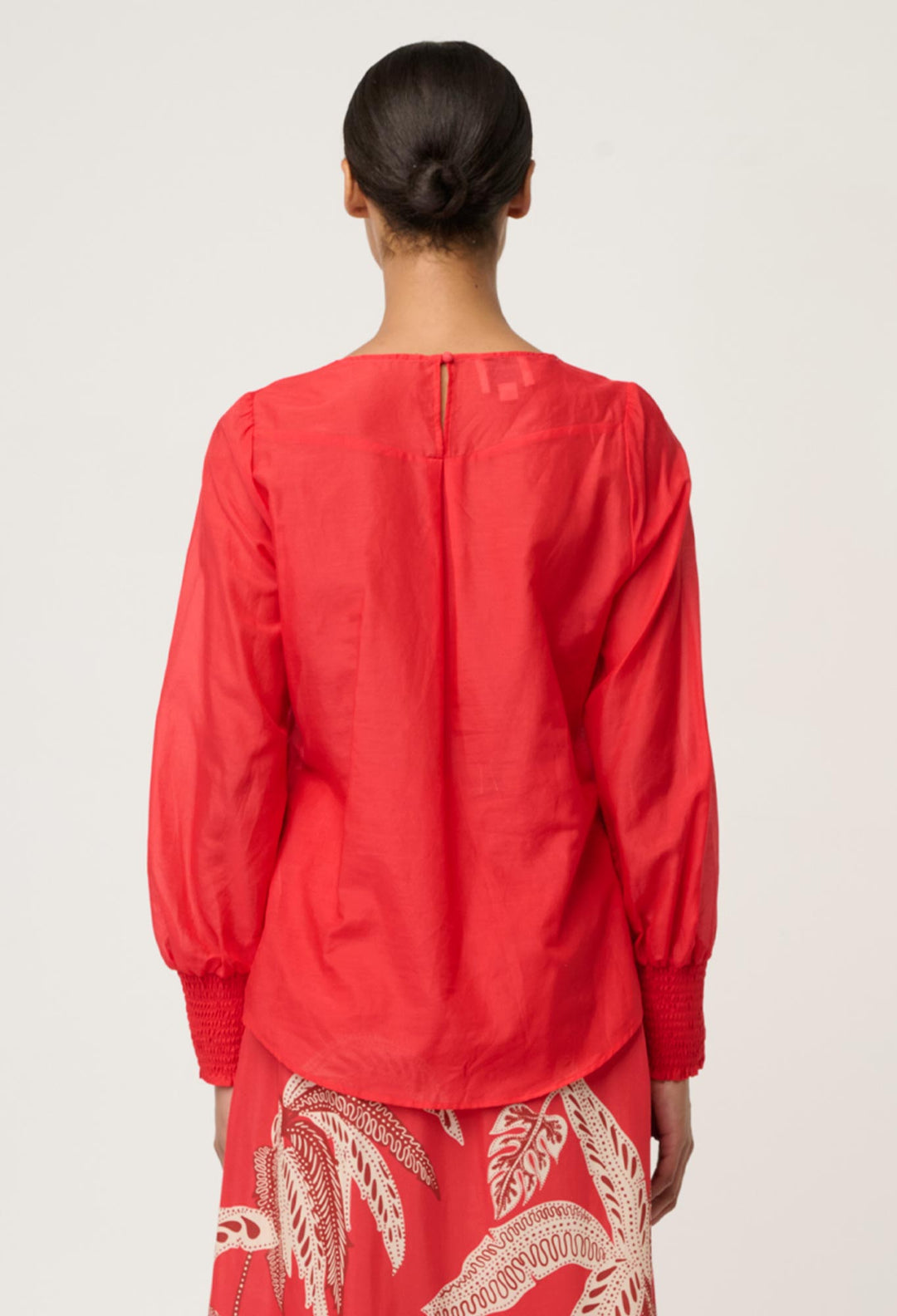 OnceWas Calissa Cotton Silk V-Neck Blouse in Crimson