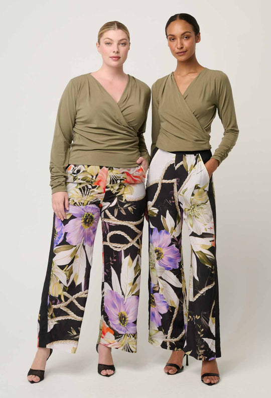 OnceWas Aster Lyocell Stretch Wrap Top in Dusty Olive