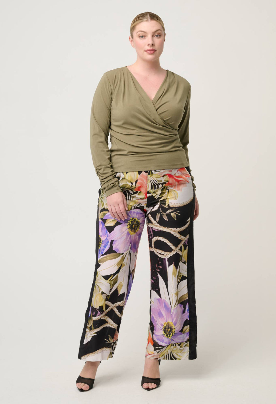 OnceWas Aster Lyocell Stretch Wrap Top in Dusty Olive