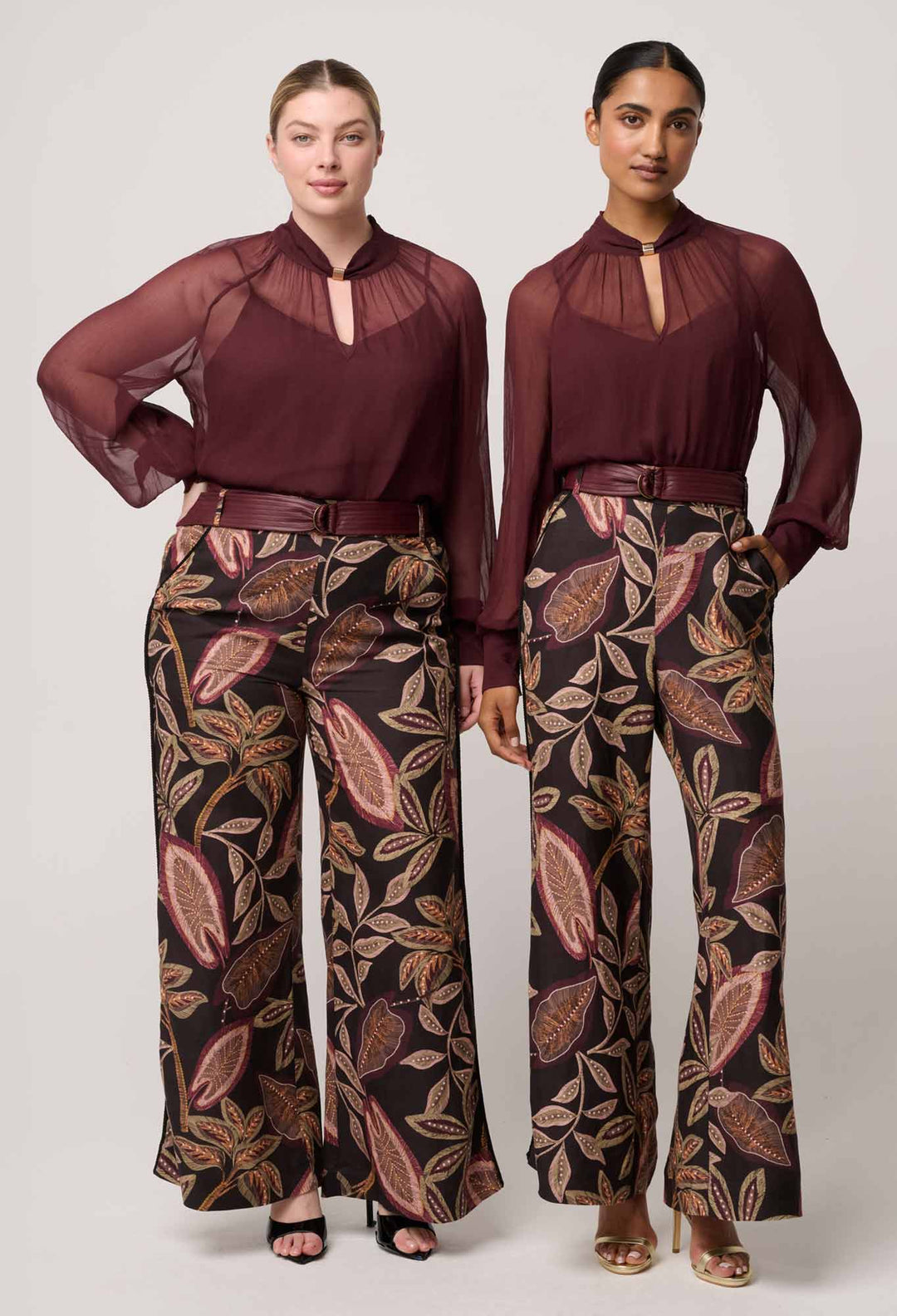 OnceWas Simona Sheer Viscose Gold Detail Blouse in Bordeaux